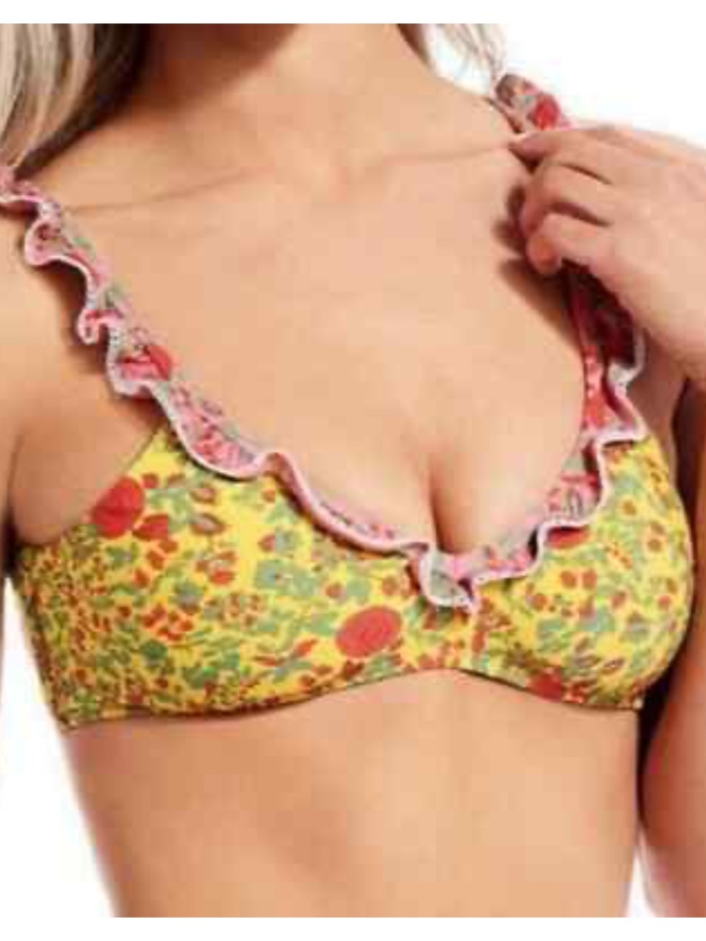 Roller Rabbit Rhody Mixed Floral Ruffle Bralette Bikini Top